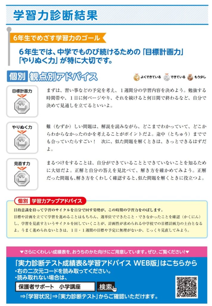 進研ゼミ小学講座　実力診断結果学習力