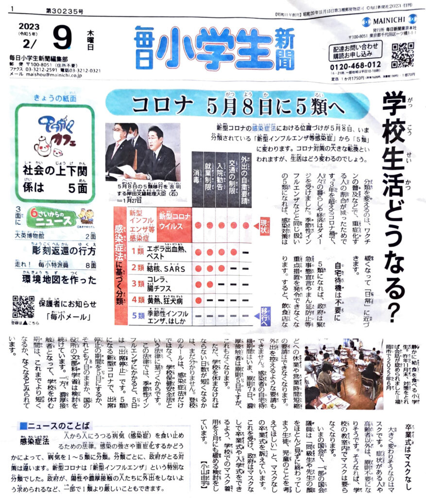 毎日小学生新聞23年2月日トップ