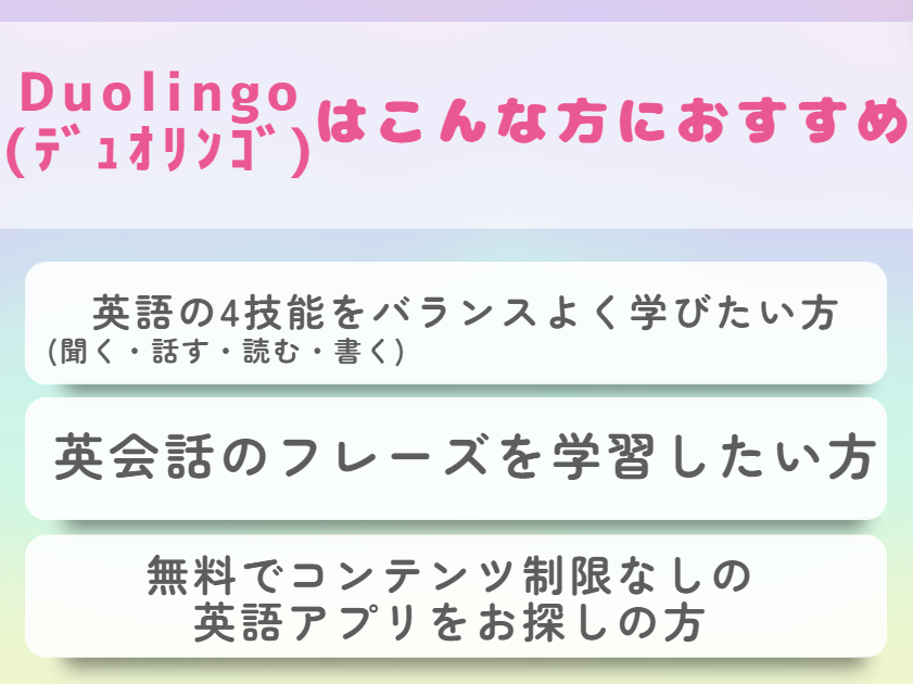 Duolingo(デュオリンゴ)がおすすめの方